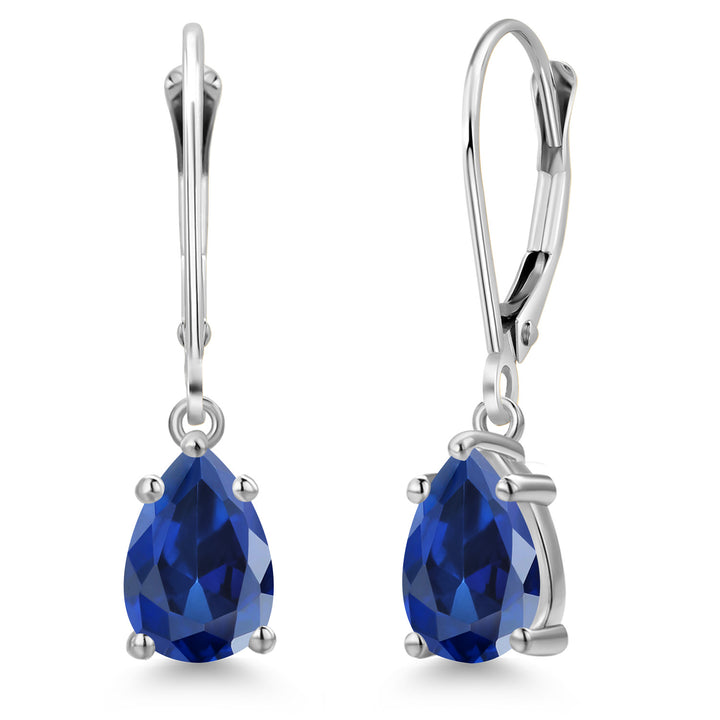 Blue Created Sapphire - September_Earrings in 14K White Gold