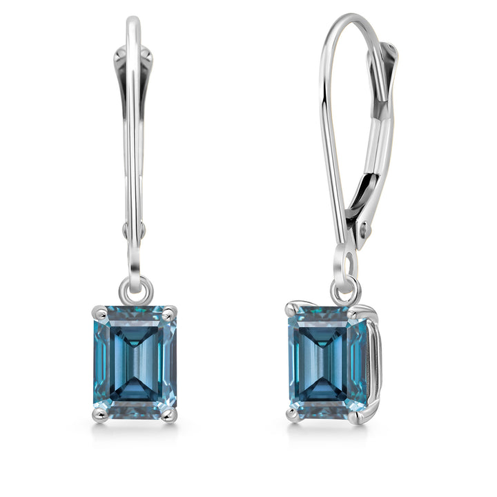 Persian Blue Moissanite - April_Earrings in 14K White Gold