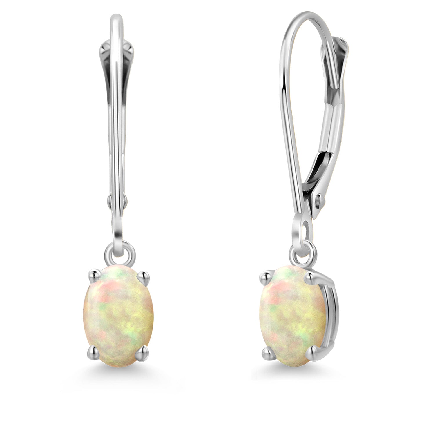 Ethiopian Opal-Cabochon - October_Earrings in 14K White Gold