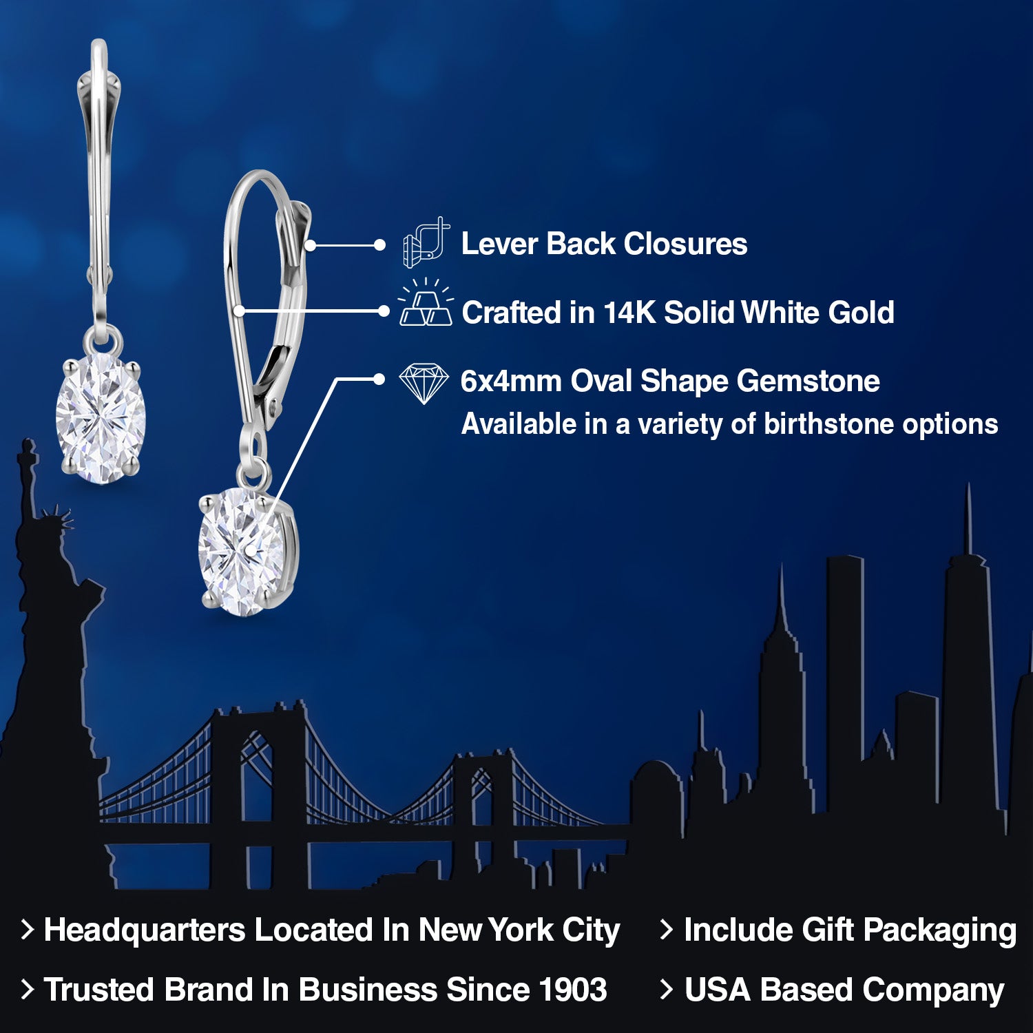 White Moissanite - April_Earrings in 14K White Gold