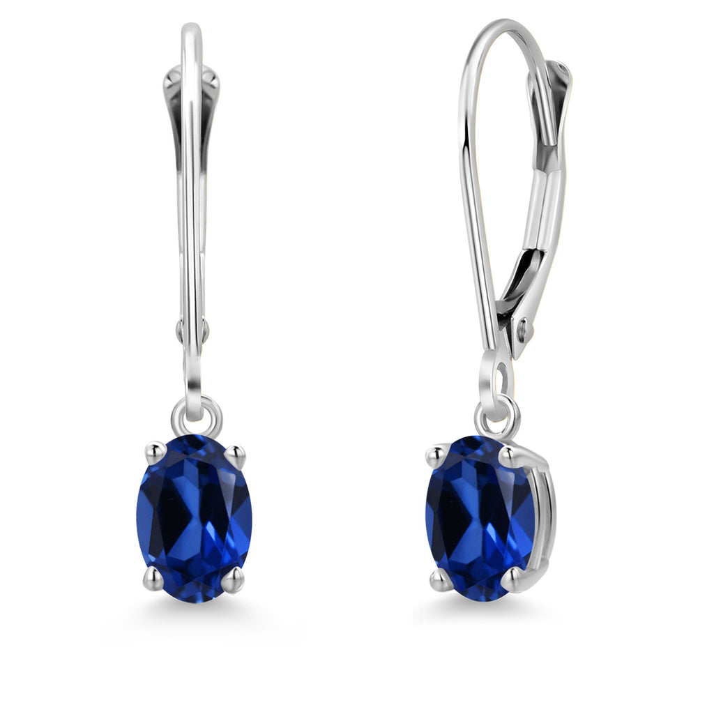 Blue Created Sapphire - September_Earrings in 14K White Gold