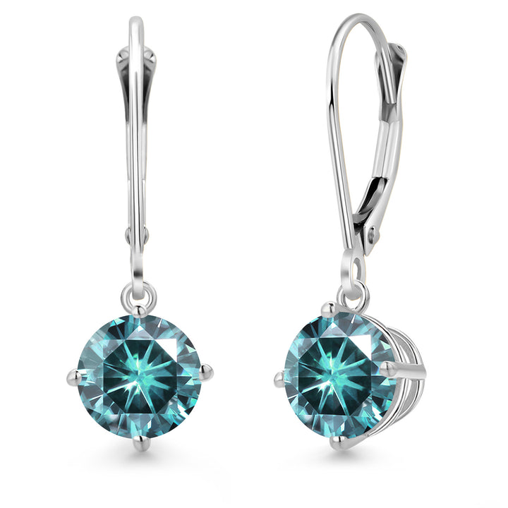 Blue Moissanite - April_Earrings in 14K White Gold
