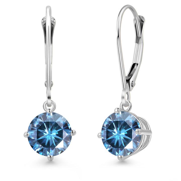 Persian Blue Moissanite - April_Earrings in 14K White Gold
