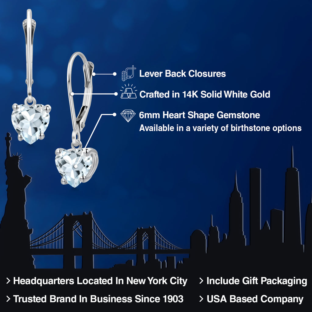 Aquamarine - March_Earrings in 14K White Gold