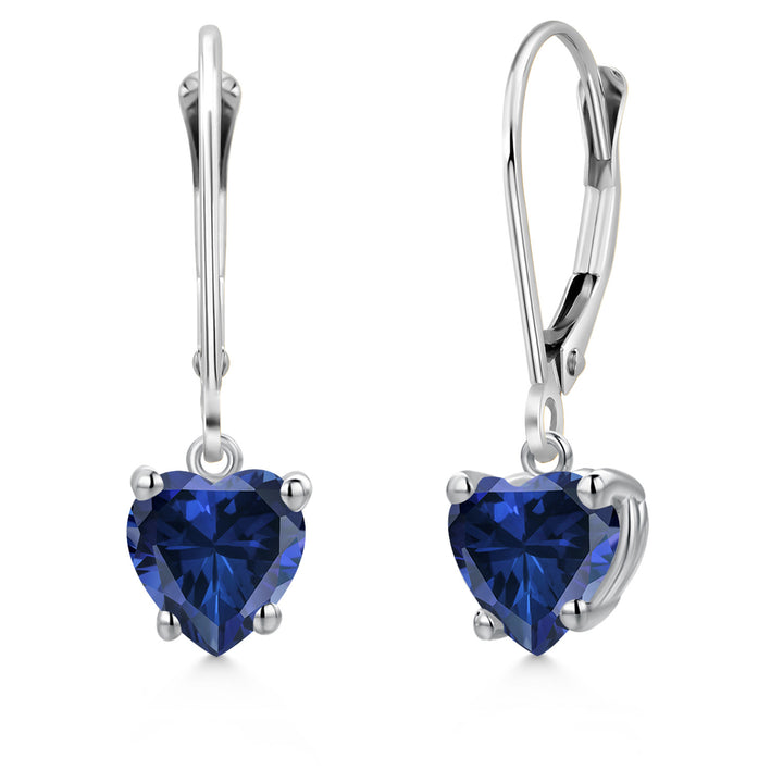 Blue Created Sapphire - September_Earrings in 14K White Gold