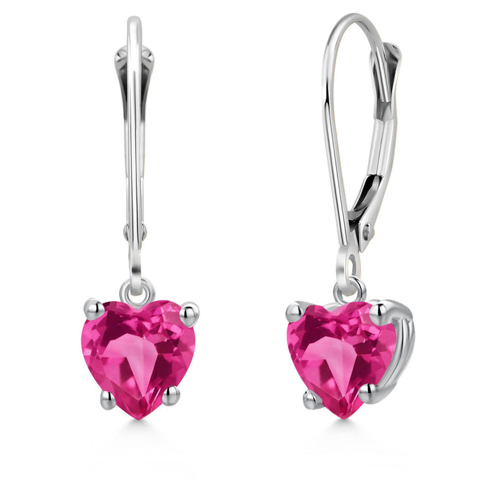 Pink Created Sapphire - September_Earrings in 14K White Gold