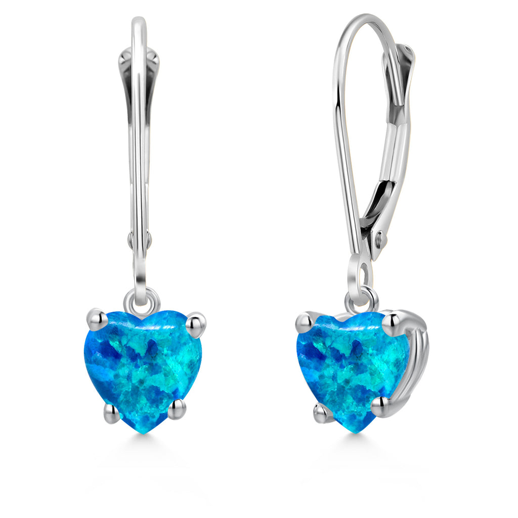 Blue Simulated Opal - October_Earrings in 14K White Gold