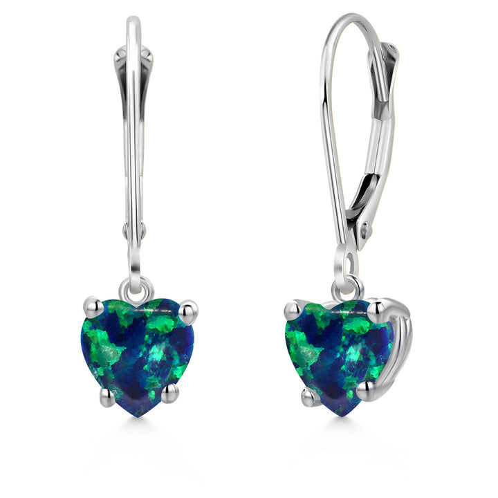 Green Simulated Opal - October_Earrings in 14K White Gold