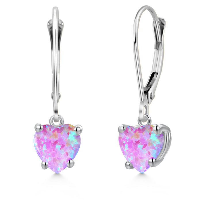 Pink Simulated Opal - October_Earrings in 14K White Gold