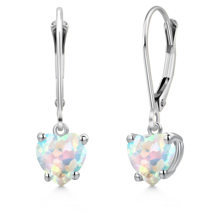 White Simulated Opal - October_Earrings in 14K White Gold