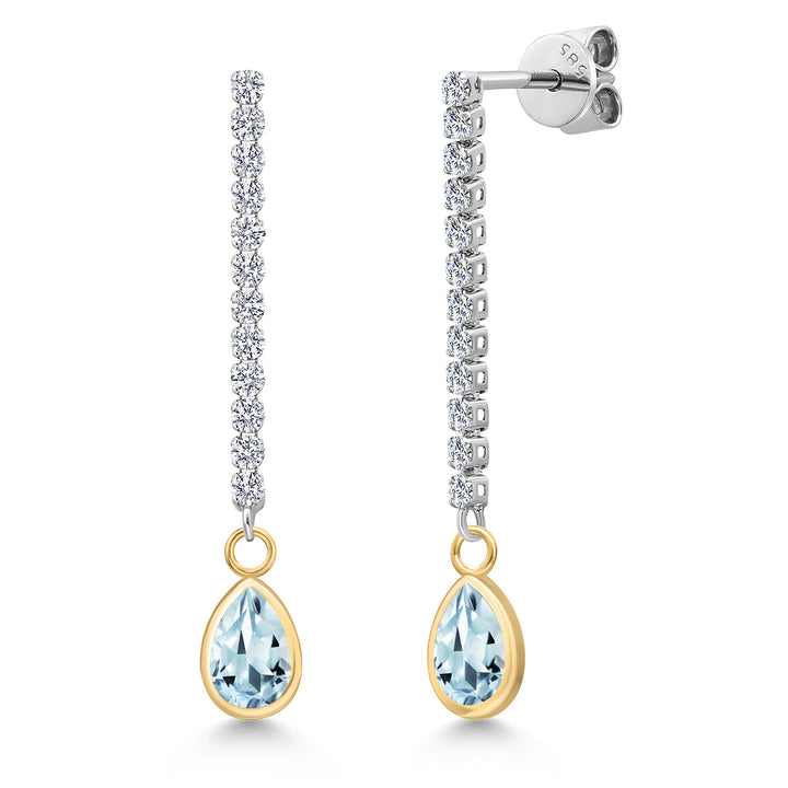 Aquamarine - March_Earrings in 14K Two Tone Gold
