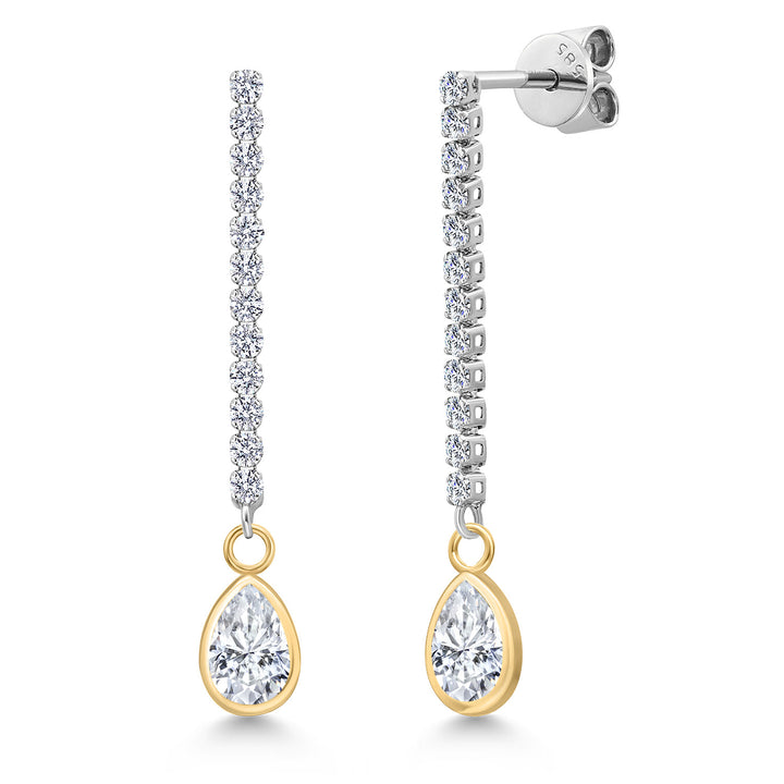 White Moissanite - April_Earrings in 14K Two Tone Gold