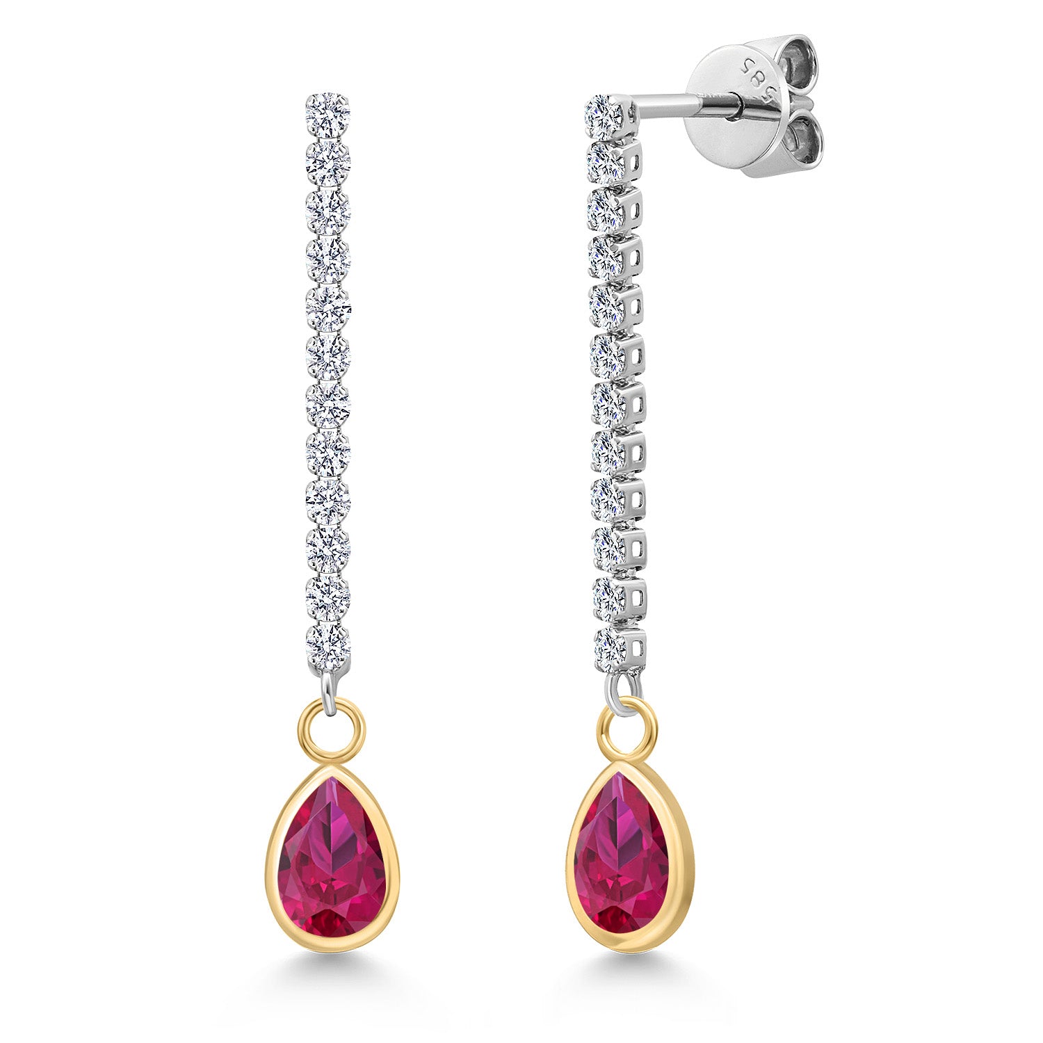 Created Ruby - July_Earrings in 14K Two Tone Gold