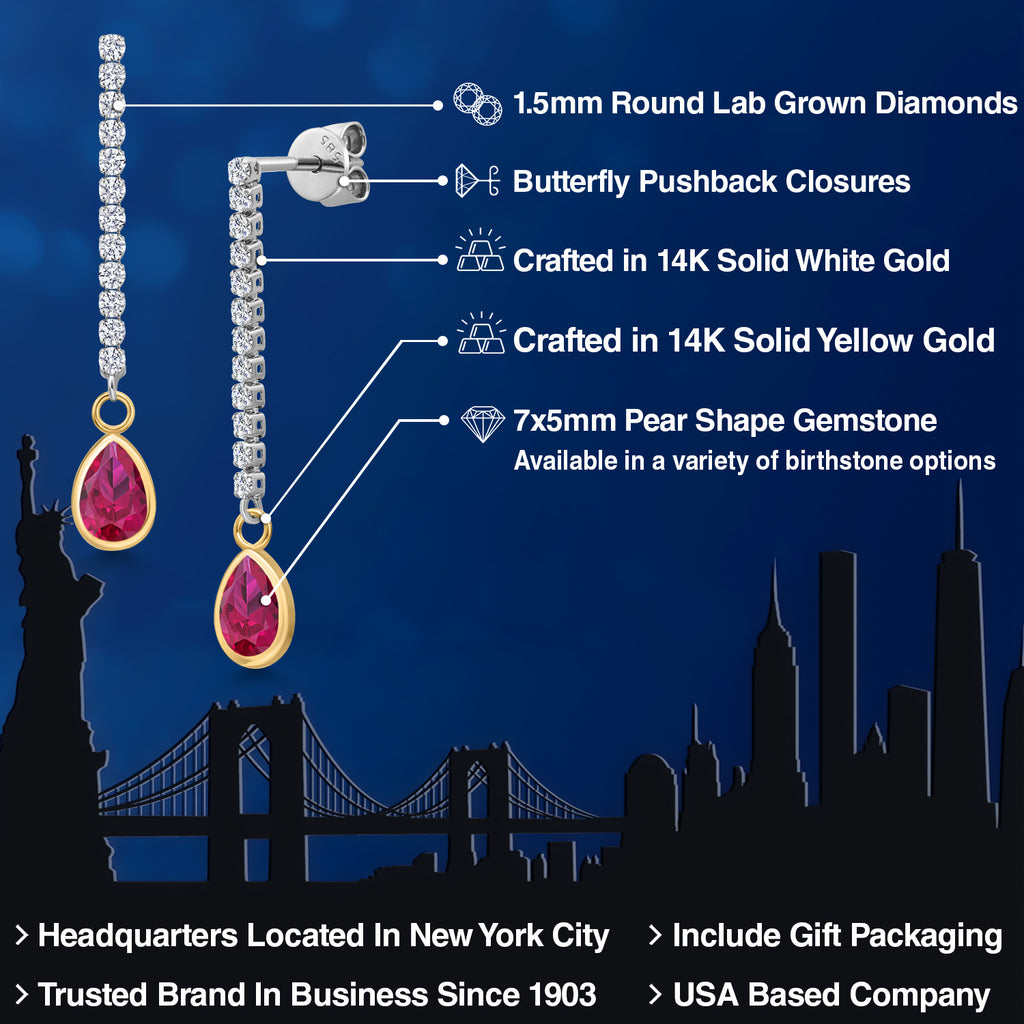 Created Ruby - July_Earrings in 14K Two Tone Gold