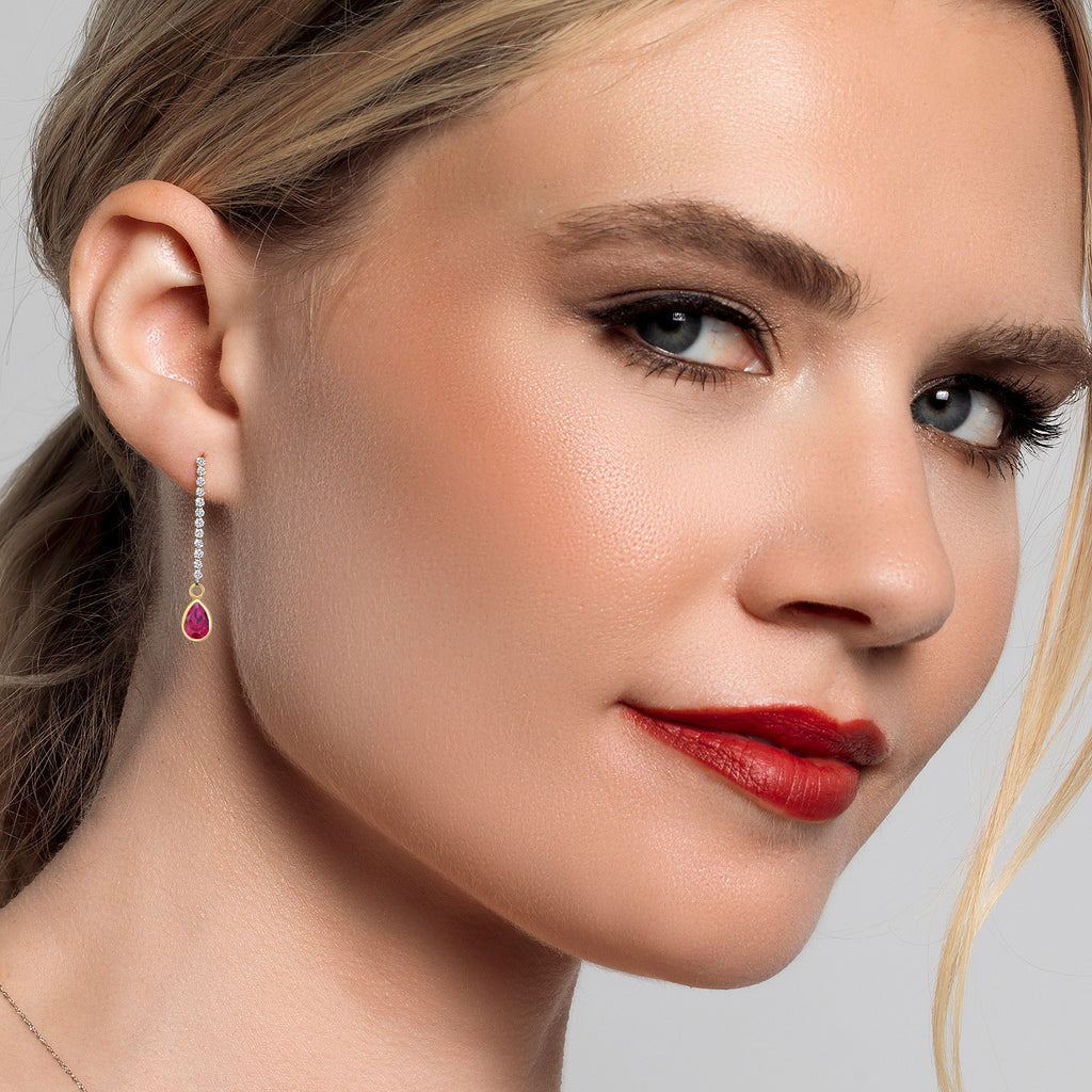 Created Ruby - July_Earrings in 14K Two Tone Gold