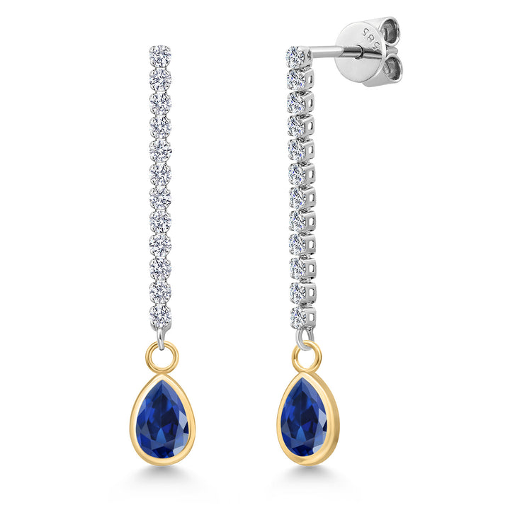 Blue Created Sapphire - September_Earrings in 14K Two Tone Gold