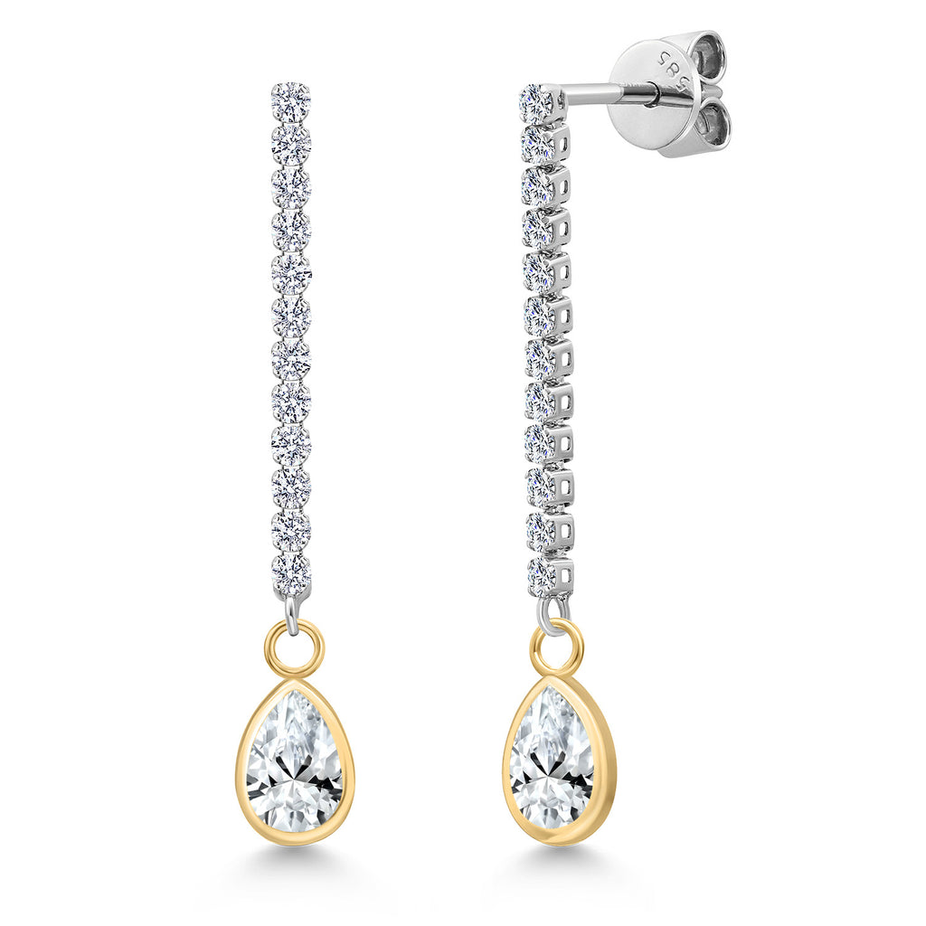 White Created Sapphire - September_Earrings in 14K Two Tone Gold
