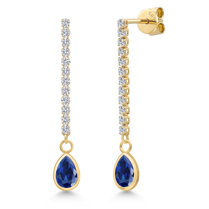 Blue Created Sapphire - September_Earrings in 14K Yellow Gold