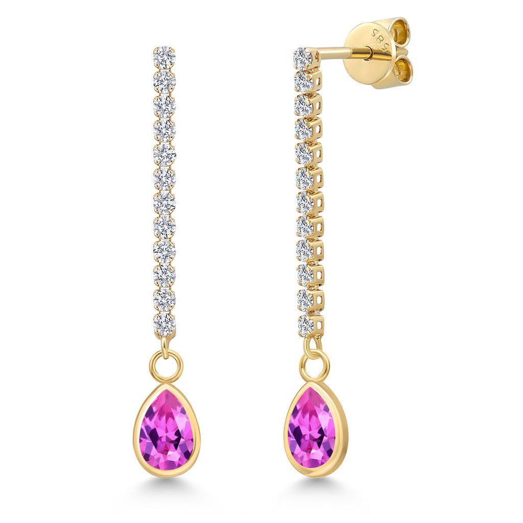 Pink Created Sapphire - September_Earrings in 14K Yellow Gold