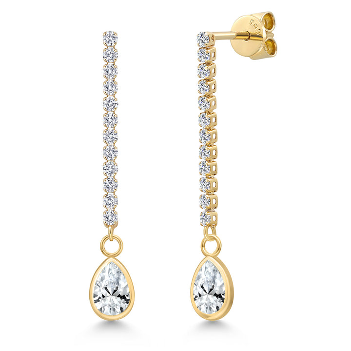 White Created Sapphire - September_Earrings in 14K Yellow Gold