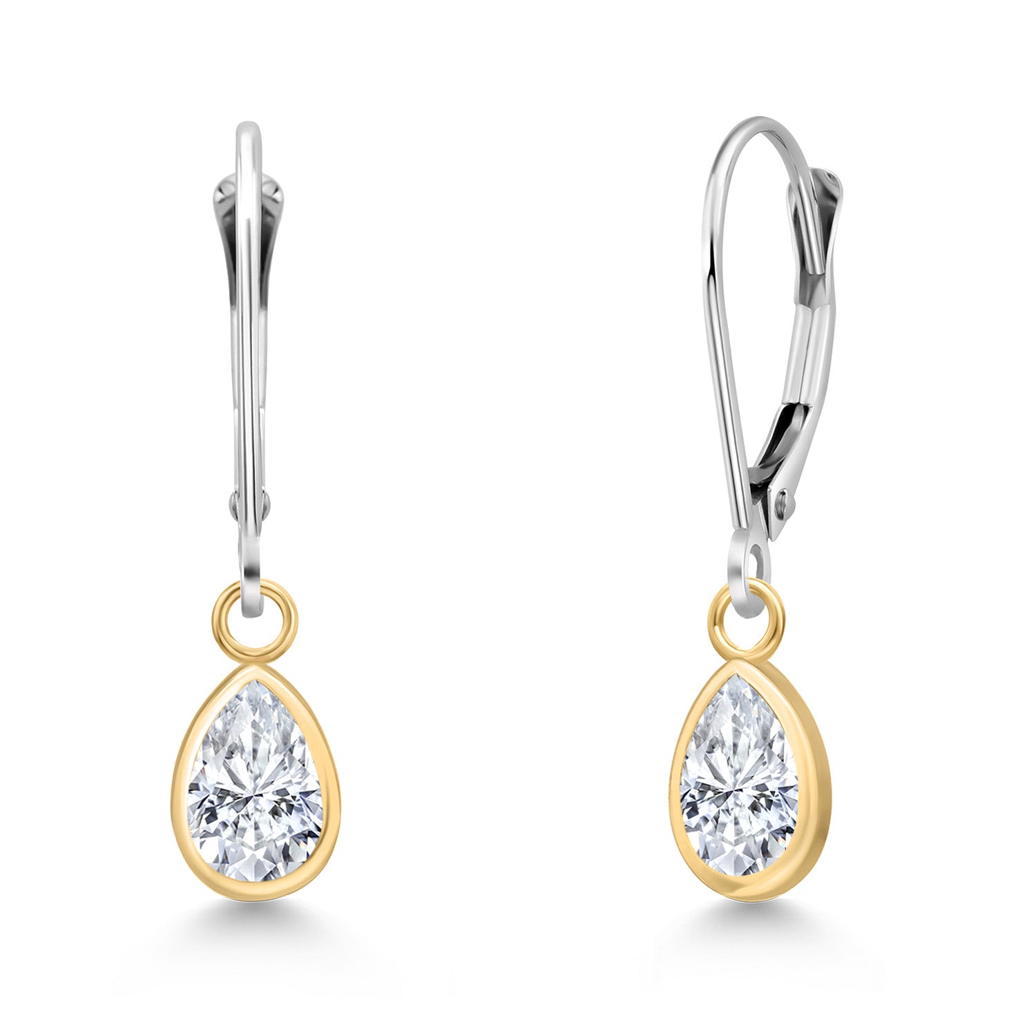 White Moissanite - April_Earrings in 14K Two Tone Gold