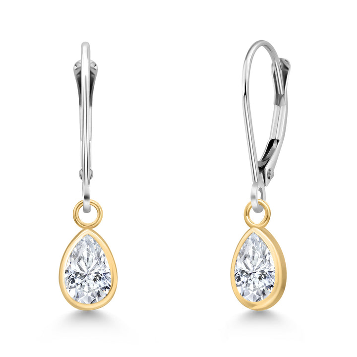 White Moissanite - April_Earrings in 14K Two Tone Gold