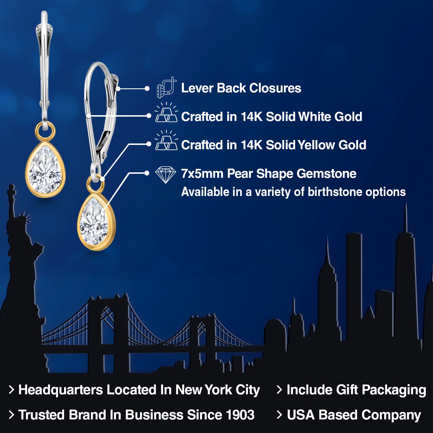 White Moissanite - April_Earrings in 14K Two Tone Gold