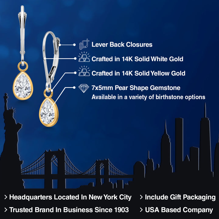 White Moissanite - April_Earrings in 14K Two Tone Gold