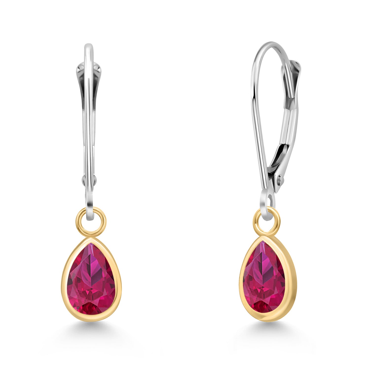 Created Ruby - July_Earrings in 14K Two Tone Gold