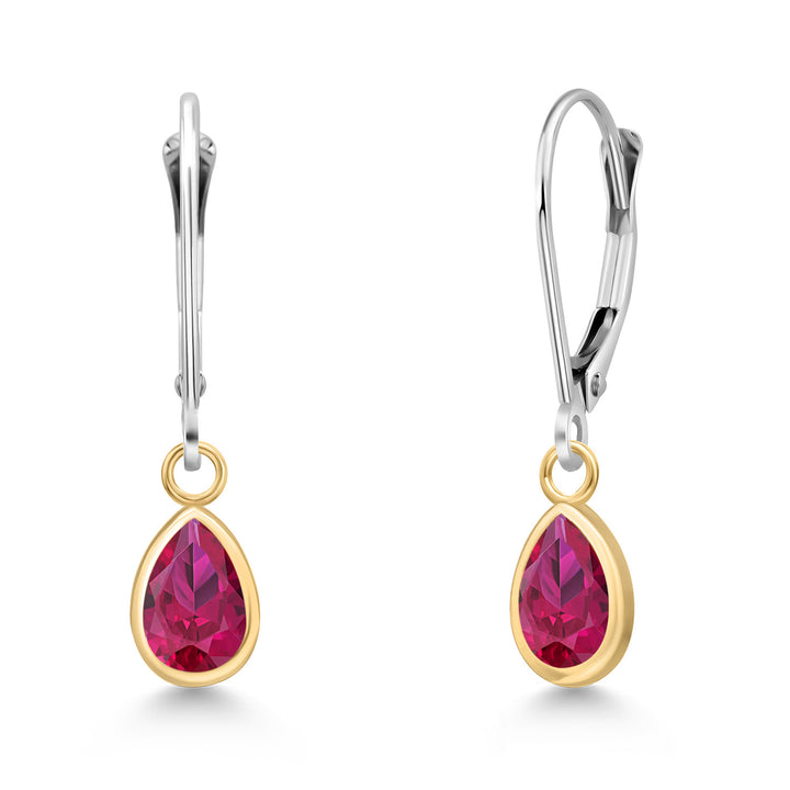 Created Ruby - July_Earrings in 14K Two Tone Gold