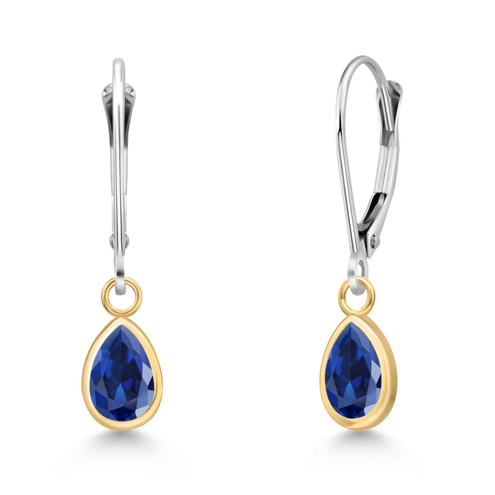 Blue Created Sapphire - September_Earrings in 14K Two Tone Gold