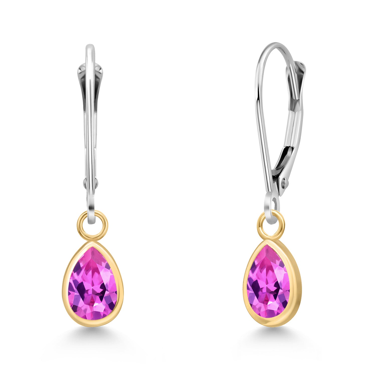 Pink Created Sapphire - September_Earrings in 14K Two Tone Gold