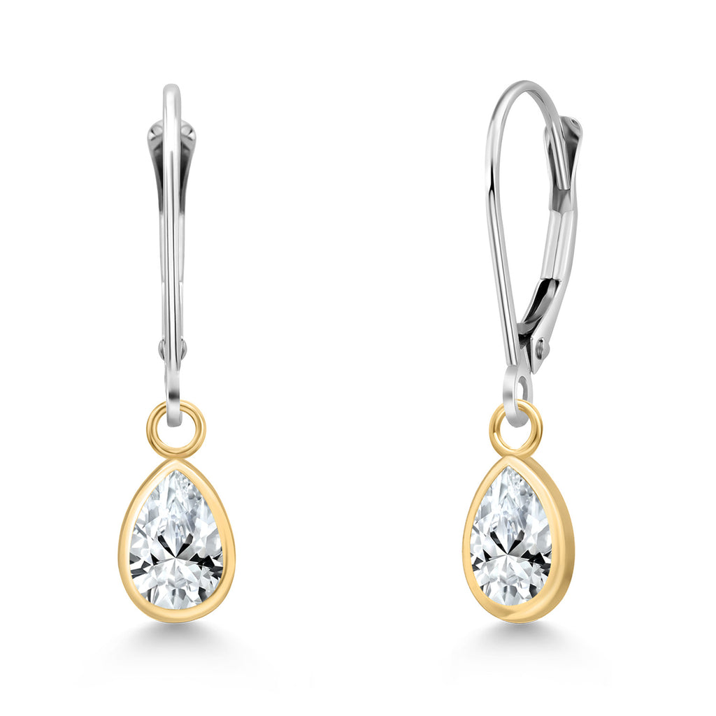 White Created Sapphire - September_Earrings in 14K Two Tone Gold