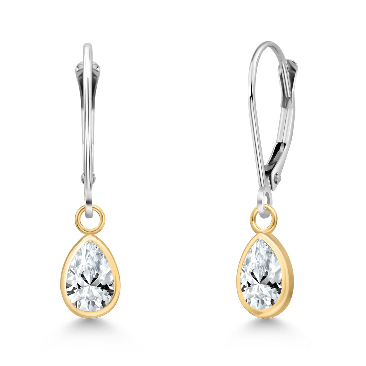 White Created Sapphire - September_Earrings in 14K Two Tone Gold