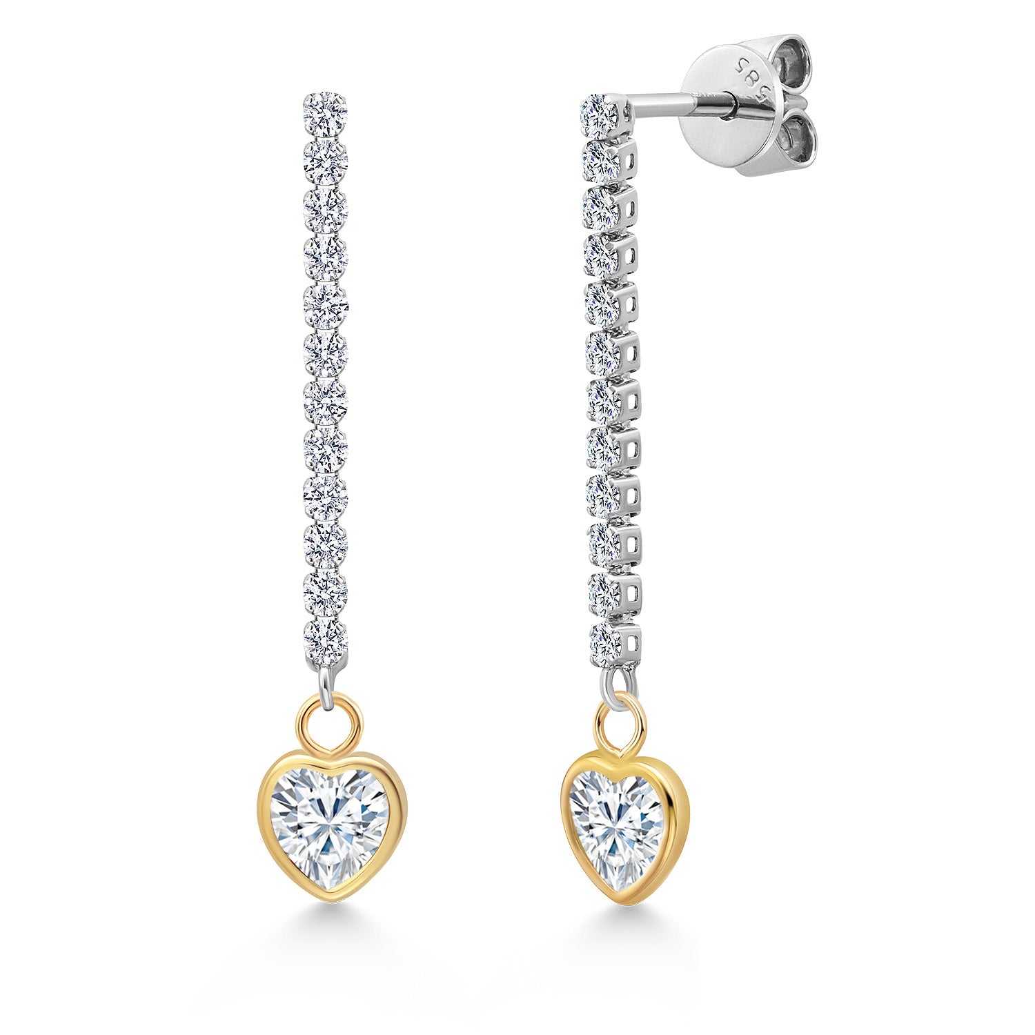 White Moissanite - April_Earrings in 14K Two Tone Gold