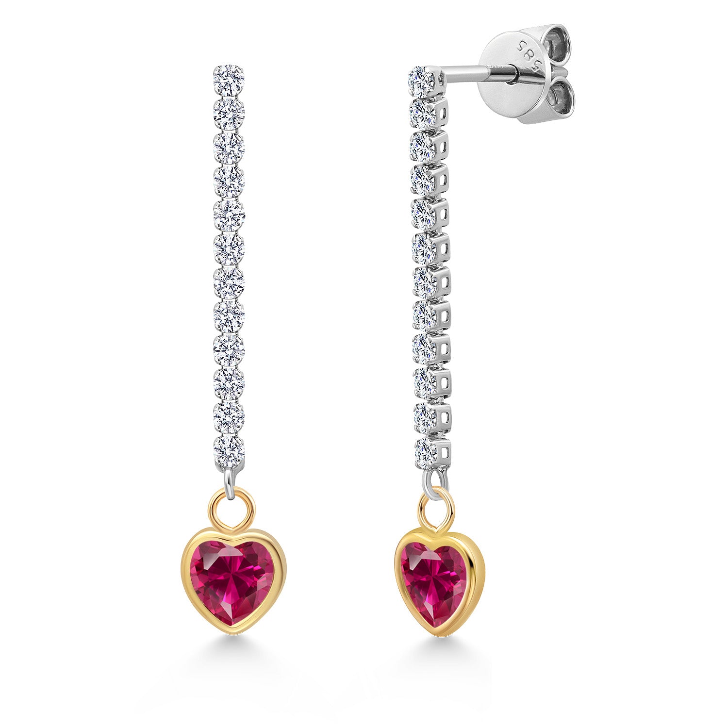 Created Ruby - July_Earrings in 14K Two Tone Gold