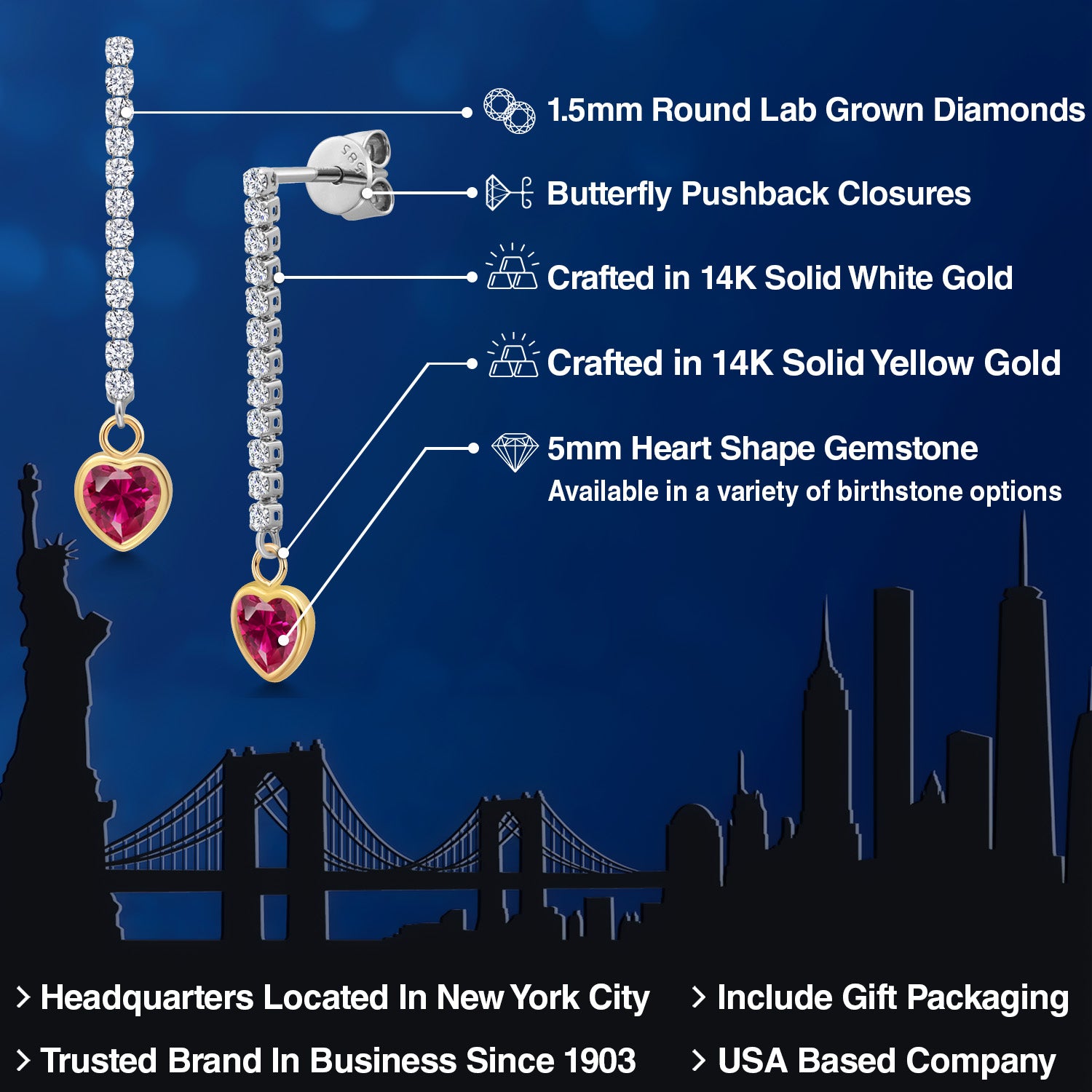 Created Ruby - July_Earrings in 14K Two Tone Gold