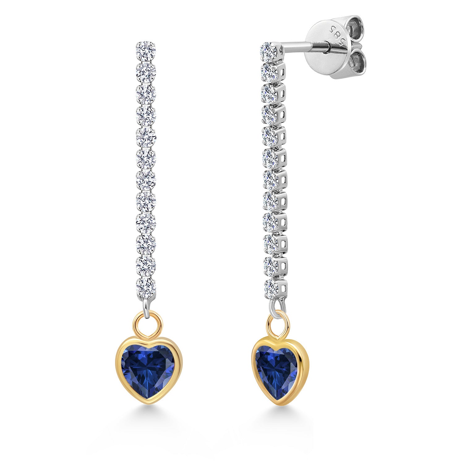 Blue Created Sapphire - September_Earrings in 14K Two Tone Gold