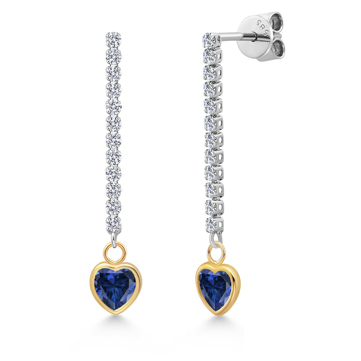 Blue Created Sapphire - September_Earrings in 14K Two Tone Gold