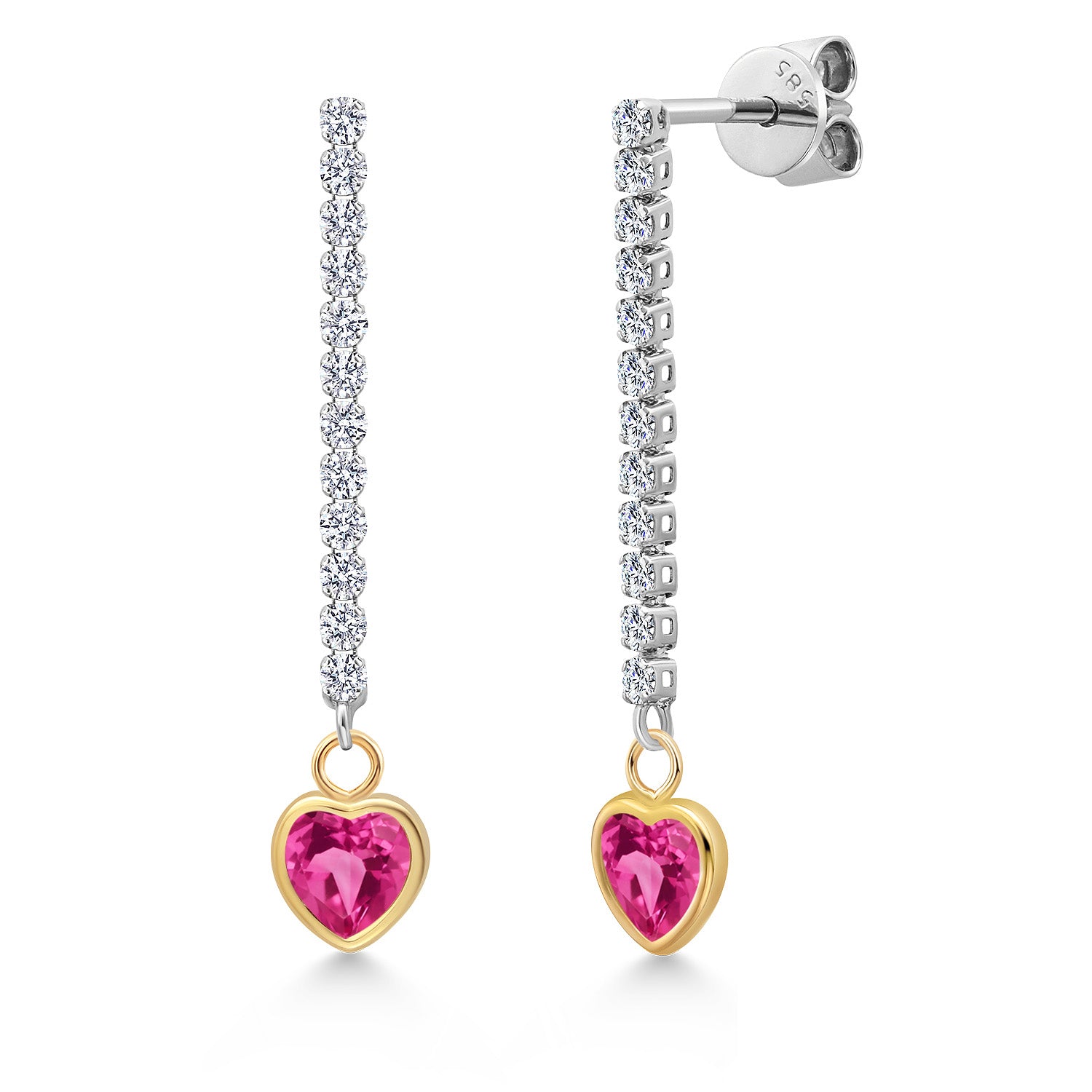 Pink Created Sapphire - September_Earrings in 14K Two Tone Gold