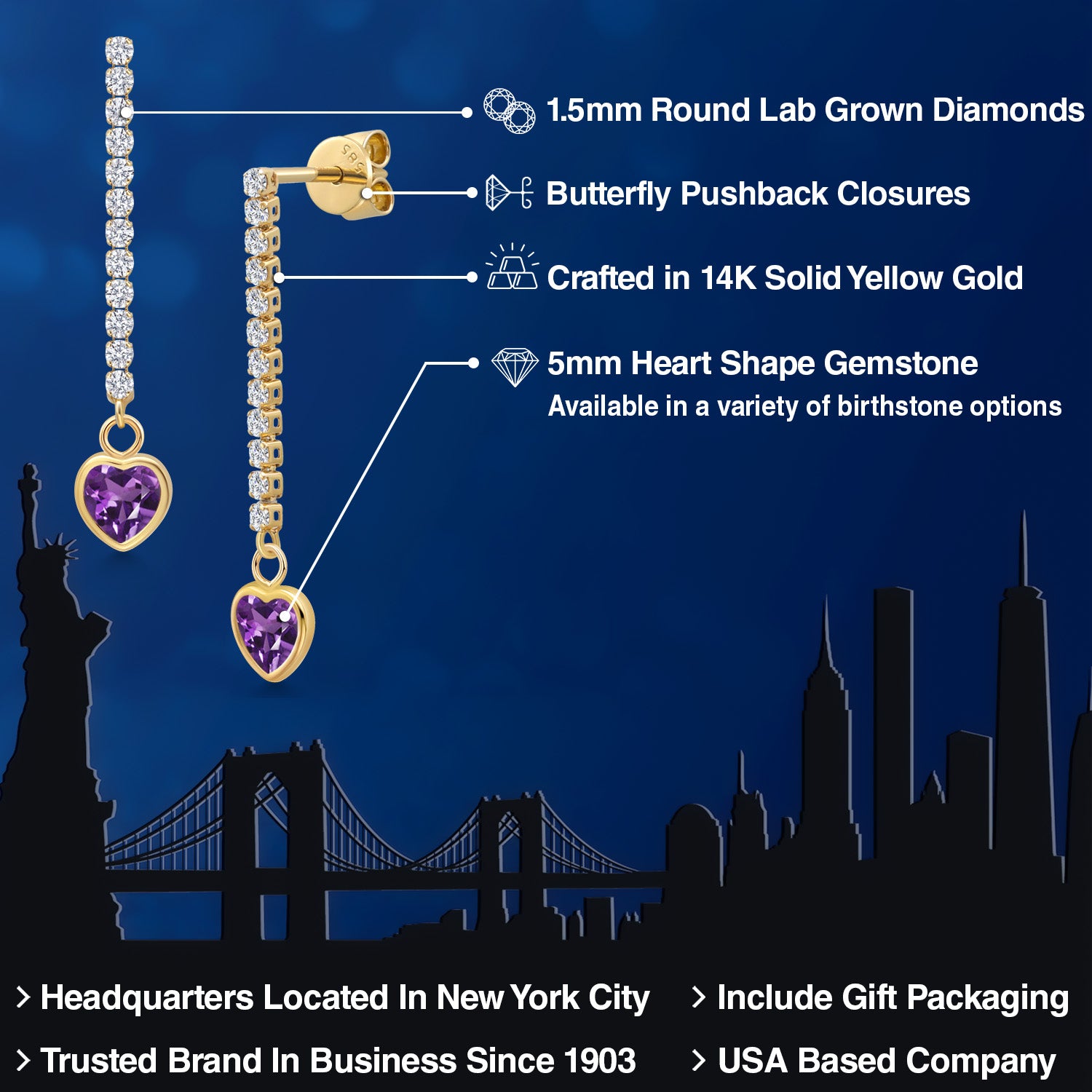 Amethyst - February_Earrings in 14K Yellow Gold