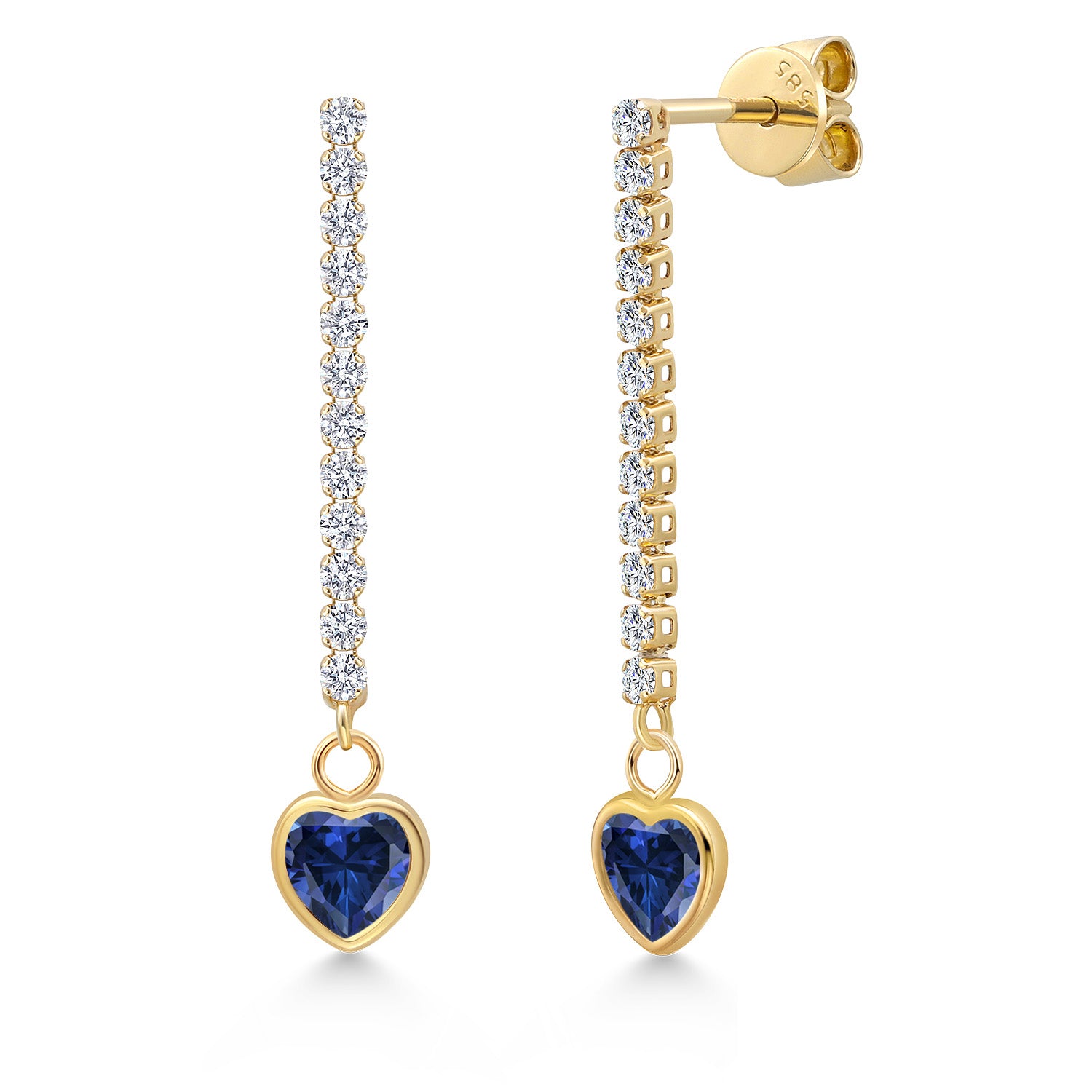Blue Created Sapphire - September_Earrings in 14K Yellow Gold