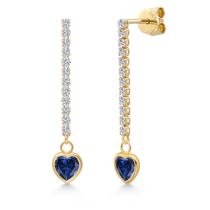 Blue Created Sapphire - September_Earrings in 14K Yellow Gold