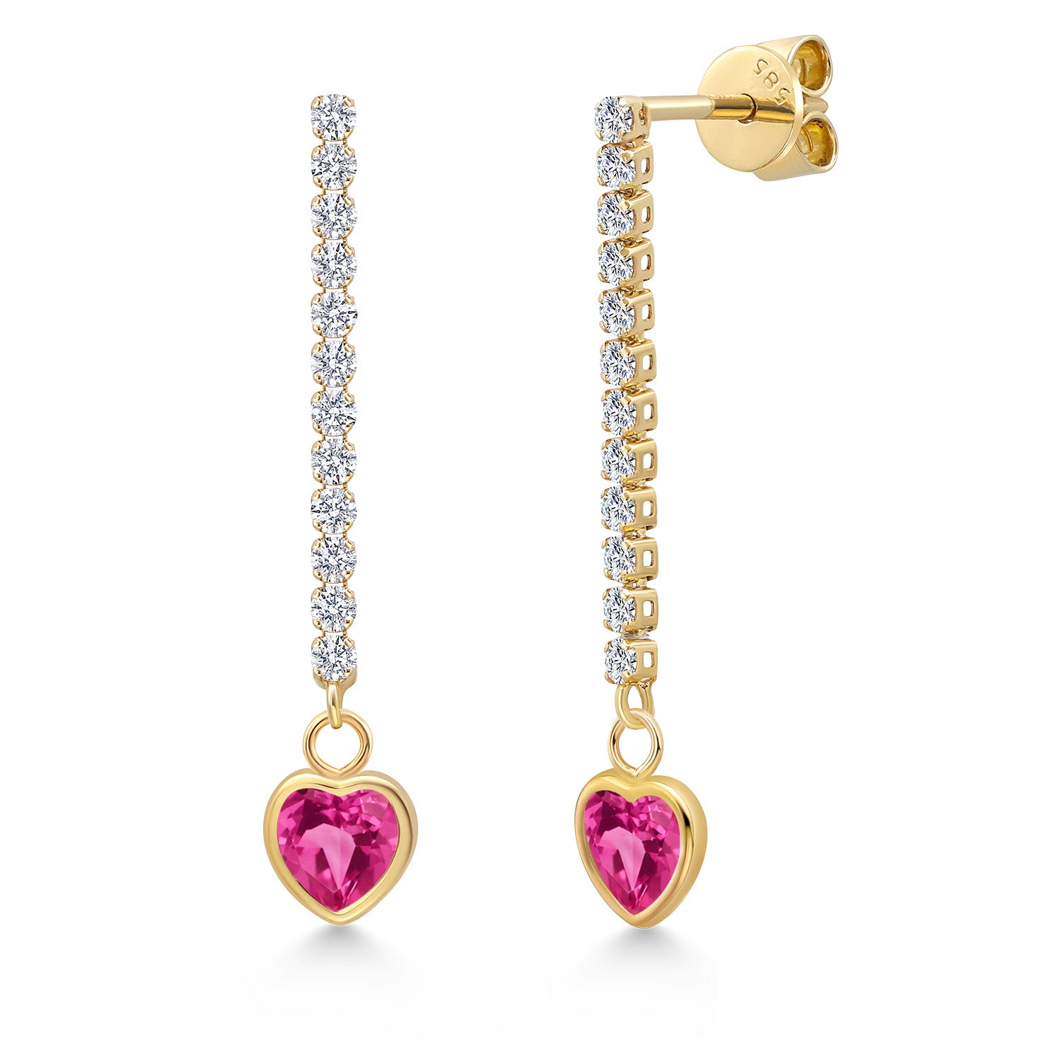 Pink Created Sapphire - September_Earrings in 14K Yellow Gold