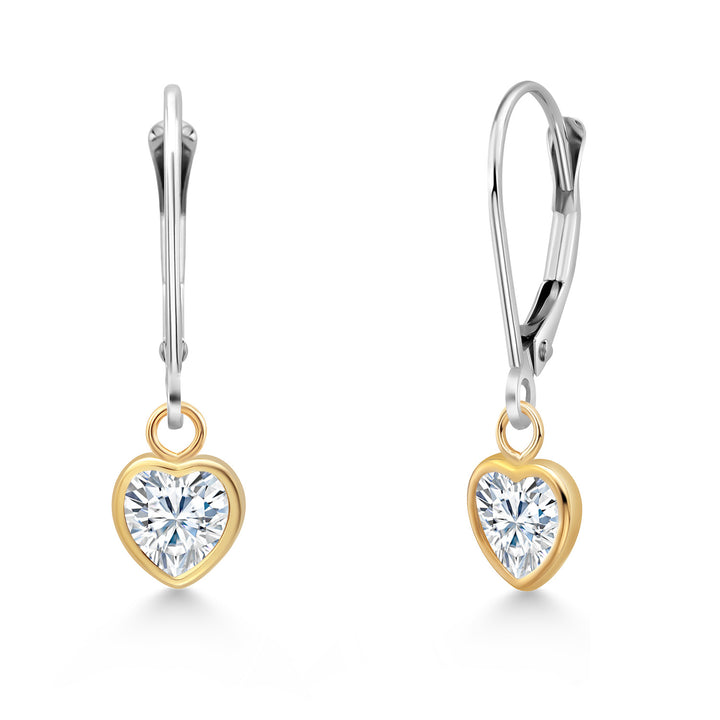 White Moissanite - April_Earrings in 14K Two Tone Gold