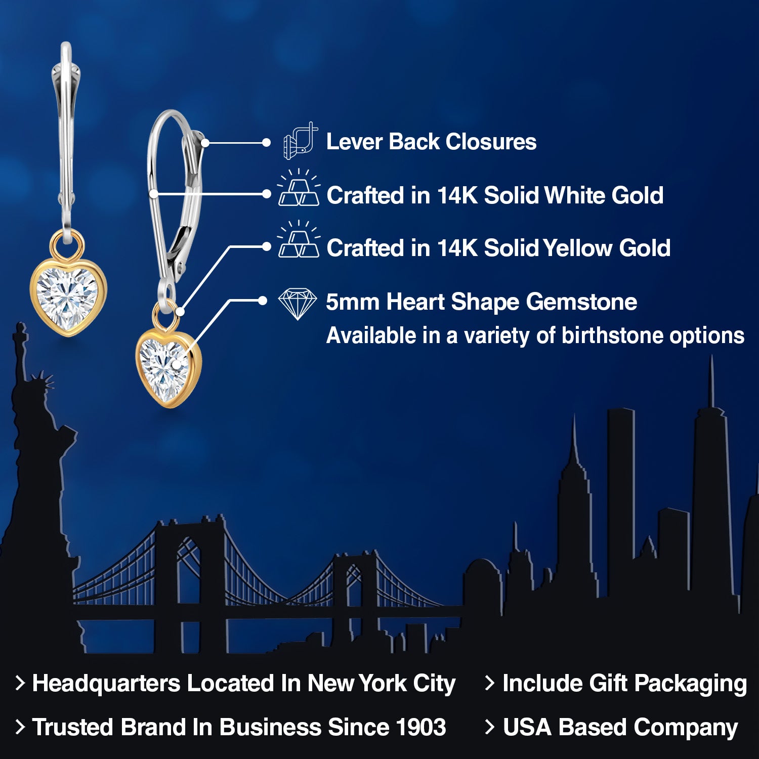 White Moissanite - April_Earrings in 14K Two Tone Gold