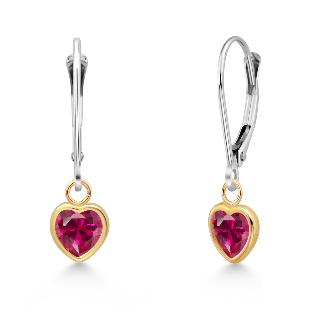 Created Ruby - July_Earrings in 14K Two Tone Gold