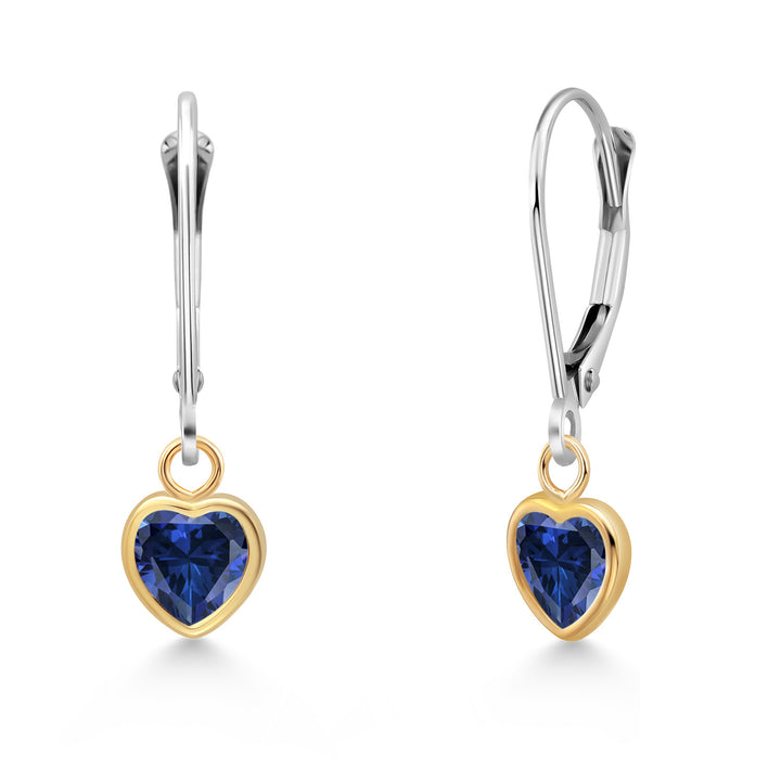 Blue Created Sapphire - September_Earrings in 14K Two Tone Gold