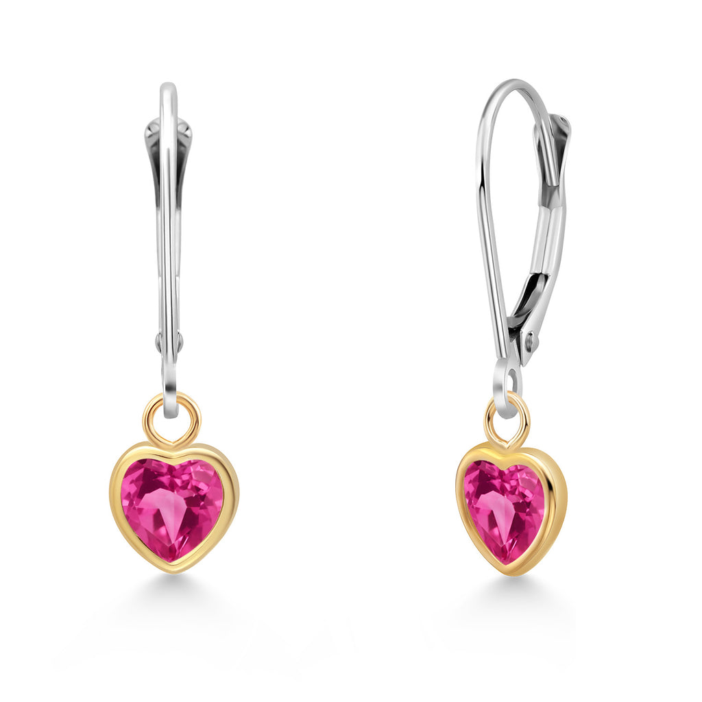 Pink Created Sapphire - September_Earrings in 14K Two Tone Gold