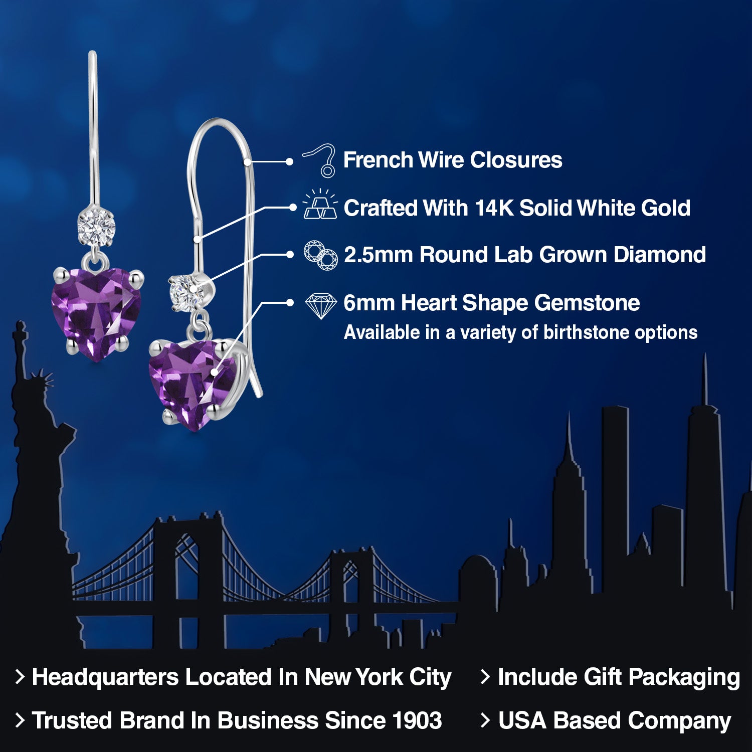 Purple and E - F_Earrings in 14K White Gold